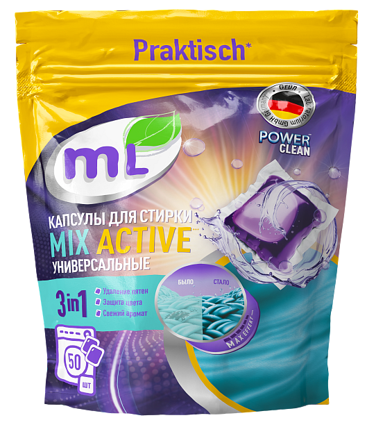 ML MIX Active 3-in-1 laundry capsules, with conditioner